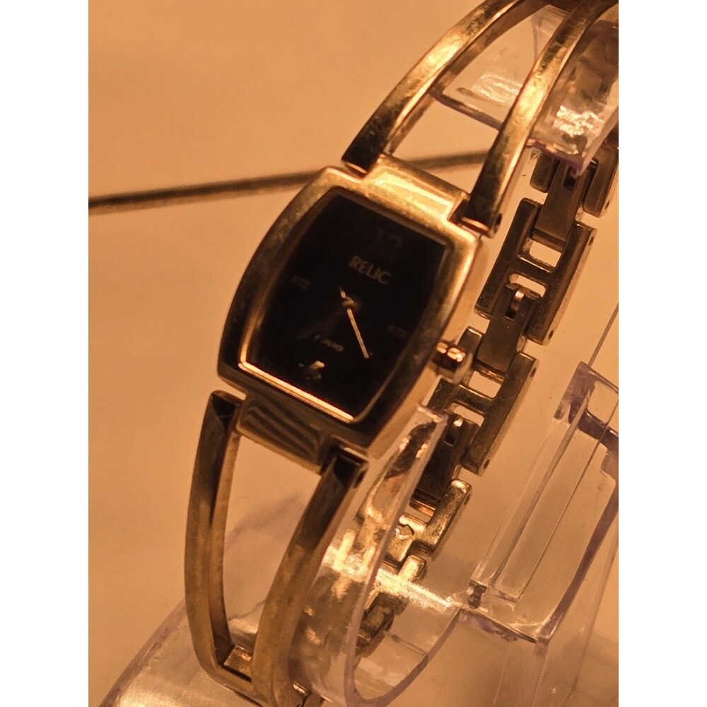 Relic Black Dial Gold Tone St.  Steel Ladies' 18mm Tonneau Watch. New Battery